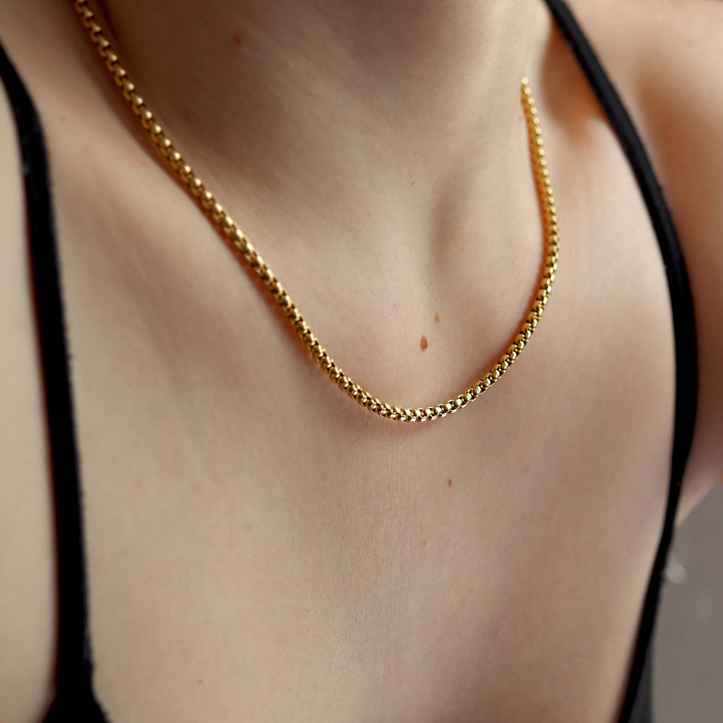 Stainless Steel Rounded Box Chain: Gold / 26"