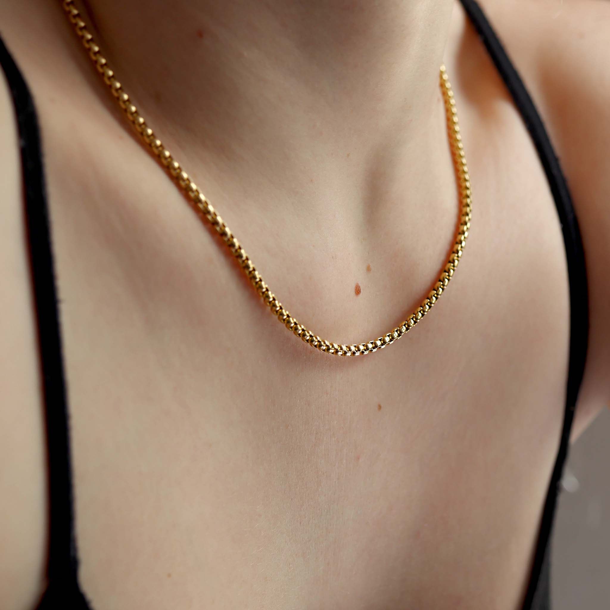 Stainless Steel Rounded Box Chain: Gold / 26"