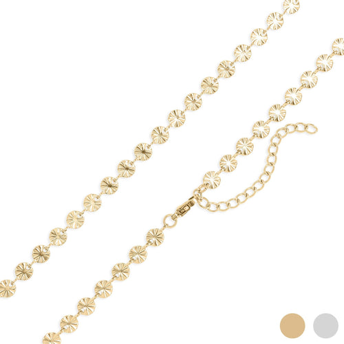 18K Gold PVD Stainless Steel Sunburst Chain Necklace: Stainless / 16+2"