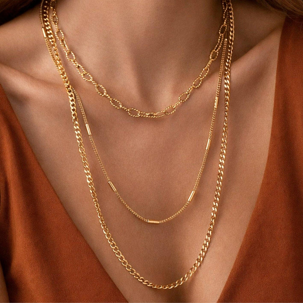EVA Yellow Gold 3-Stack Layered Necklace
