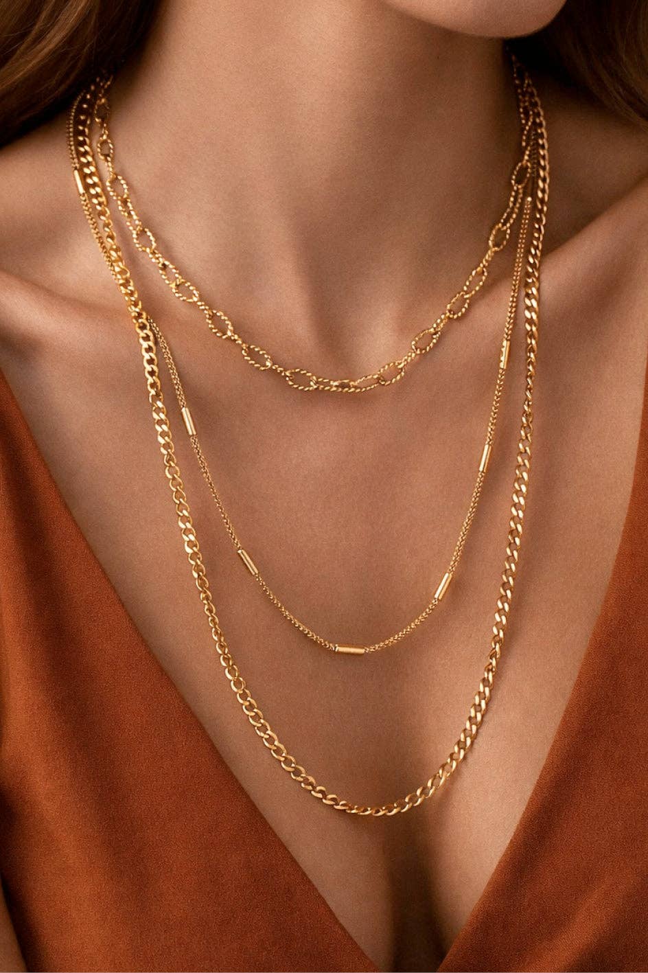 EVA Yellow Gold 3-Stack Layered Necklace
