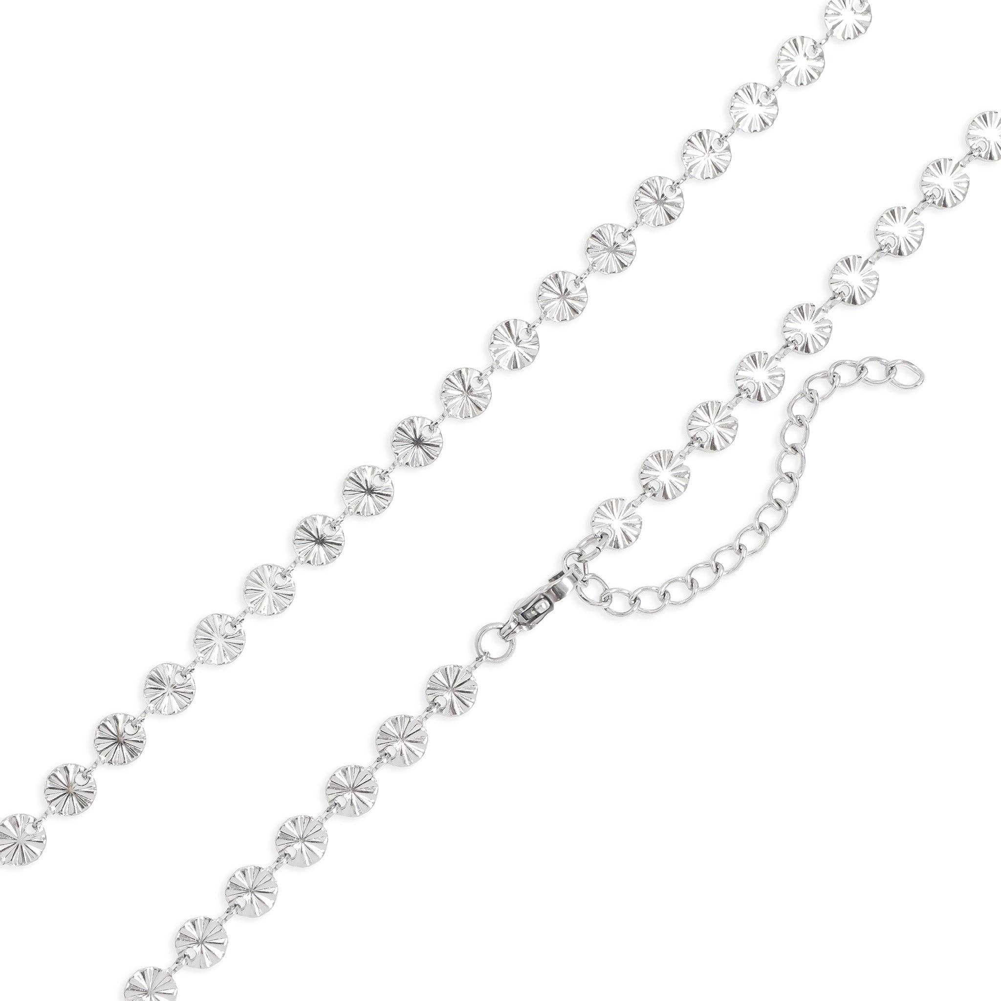 18K Gold PVD Stainless Steel Sunburst Chain Necklace: Stainless / 16+2"