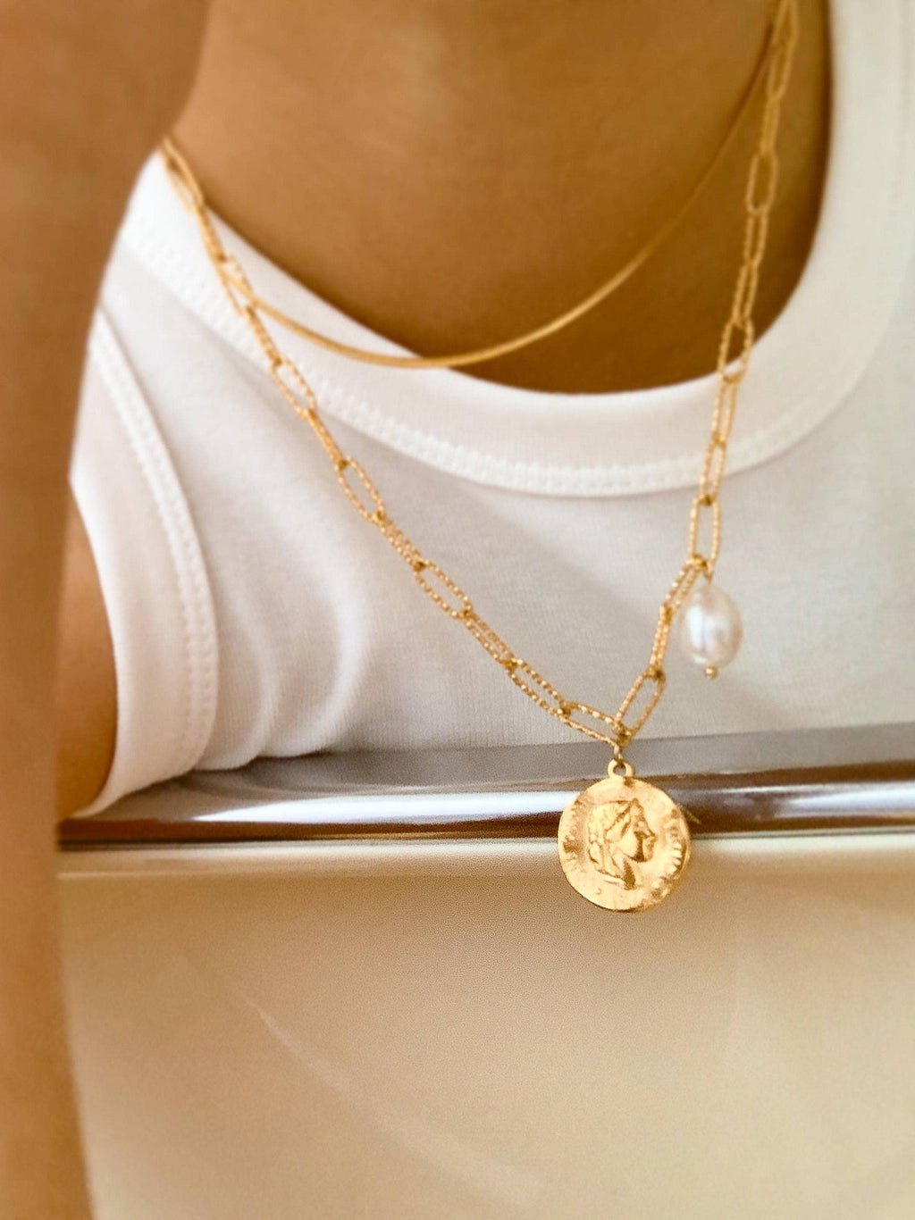 EVA Coin & Pearl Chain Necklace