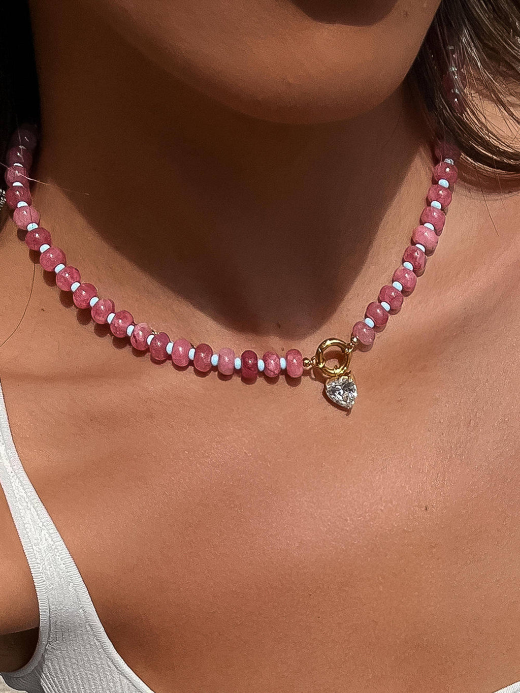 EVA Annecy Heart Necklace: Pink & Blue