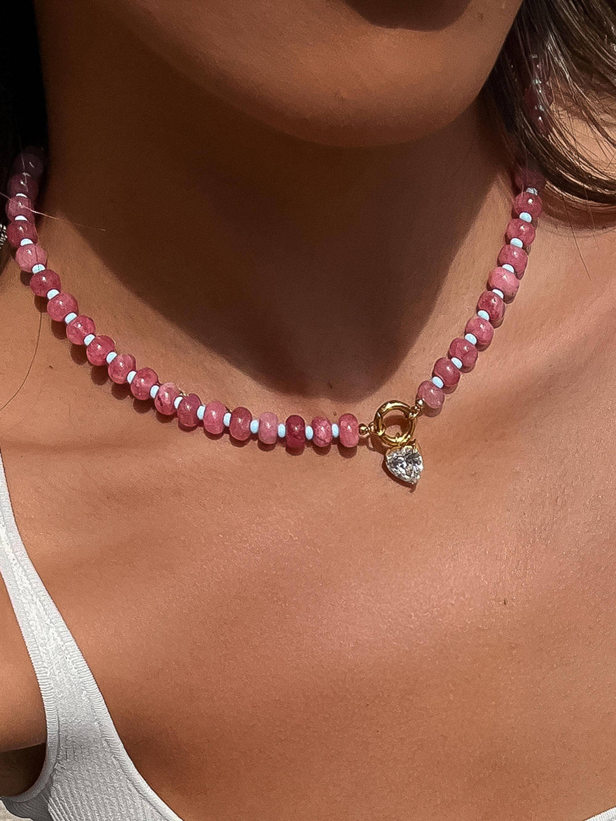 EVA Annecy Heart Necklace: Pink & Blue