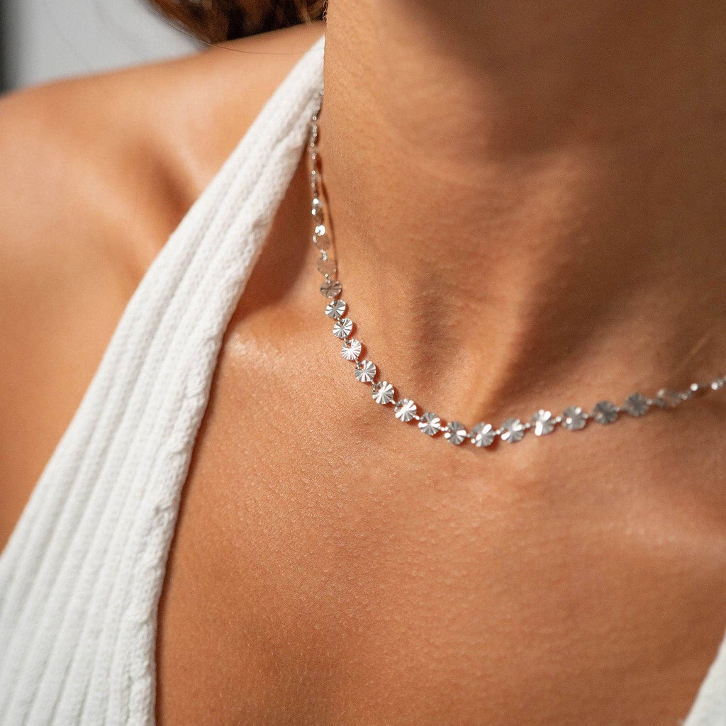 18K Gold PVD Stainless Steel Sunburst Chain Necklace: Stainless / 16+2"