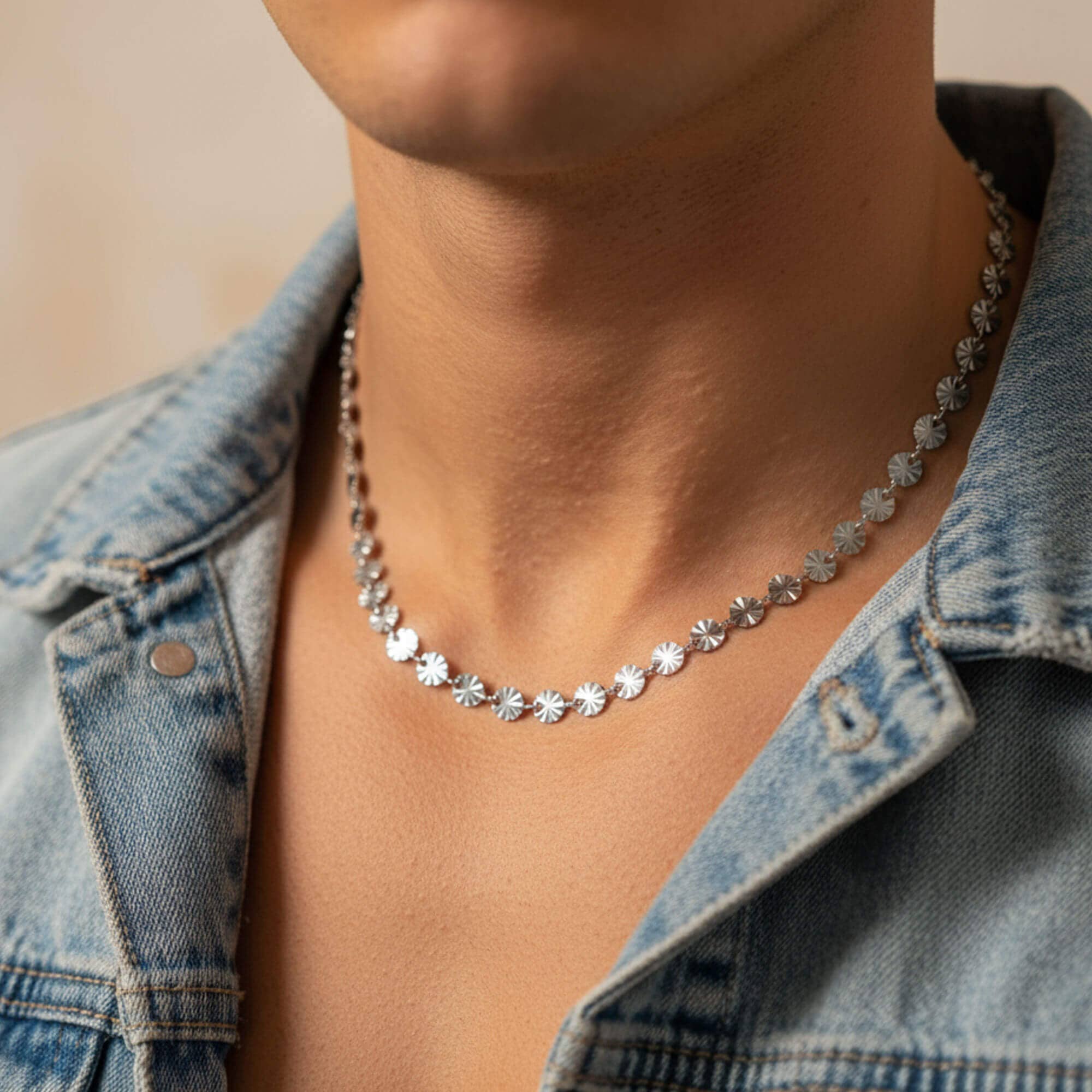 18K Gold PVD Stainless Steel Sunburst Chain Necklace: Stainless / 16+2"