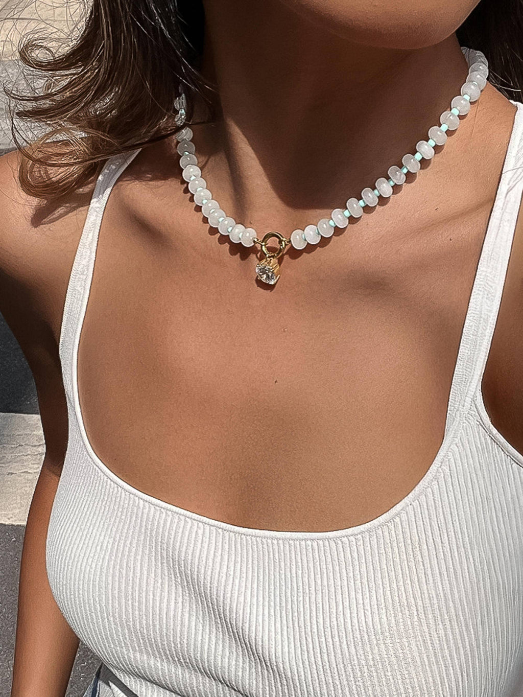 EVA Annecy Necklace: White & Baby Blue