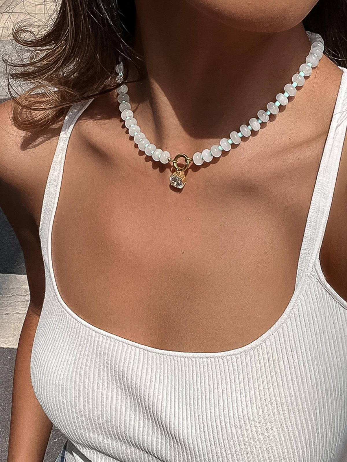 EVA Annecy Necklace: White & Baby Blue
